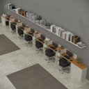 Ver imagem 1 de Conjunto de Escritório Smart 6 Livreiro 2 Buffet e 7 Mesas 90cm - Off White e Cedro