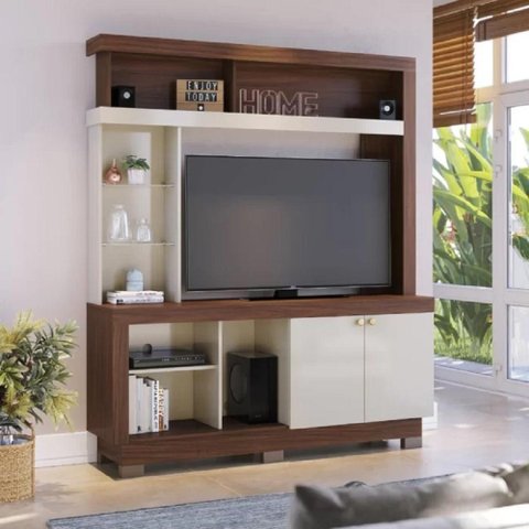 Estante Home Valença para Tv's 50 Polegadas 2 Portas Nogueira Real Off White - Colibri