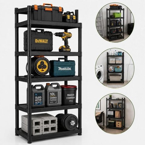 Estante Plástica Multiuso Ptr-06 Modular 5 Prateleiras Preto Yeet