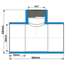 Ver imagem 3 de 15 Unidades Conexão Tee de Redução Roscável Irrigação Bitola 35mm X 3/4'' Azul Durín