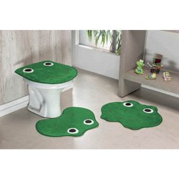 Jogo de Banheiro Formato Sapo 3 Peças Verde Bandeira - 1 Jogo de Banheiro Formato Sapo 3 Peças Verde Bandeira - 1