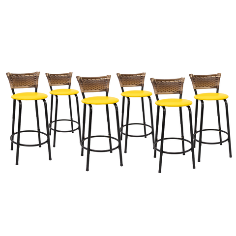 Kit 6 Bancos para Bancada Cozinha Gourmet Junco Cappuccino Balcão Ilha Banqueta 60cm Itagold
