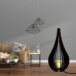 Abajur Grande de Chão CAPADÓCIA MDF Luminária -:Preto/90x40cm - 3