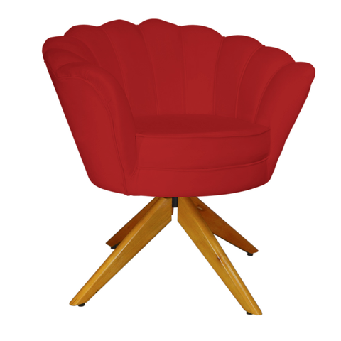 Poltrona Para Hall de Entrada Base Giratória de Madeira Pétala Suede Vermelho - LM DECOR