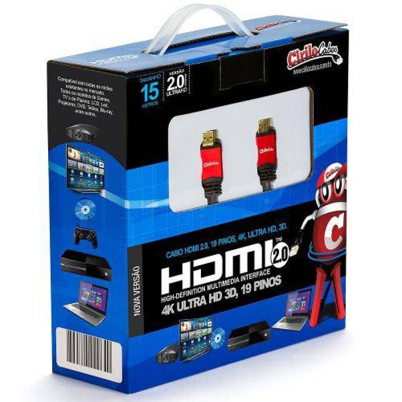 Cabo Hdmi Versão 2.0, 19 Pinos, 4k, Ultra Hd, 3d - 15 Metros - 2