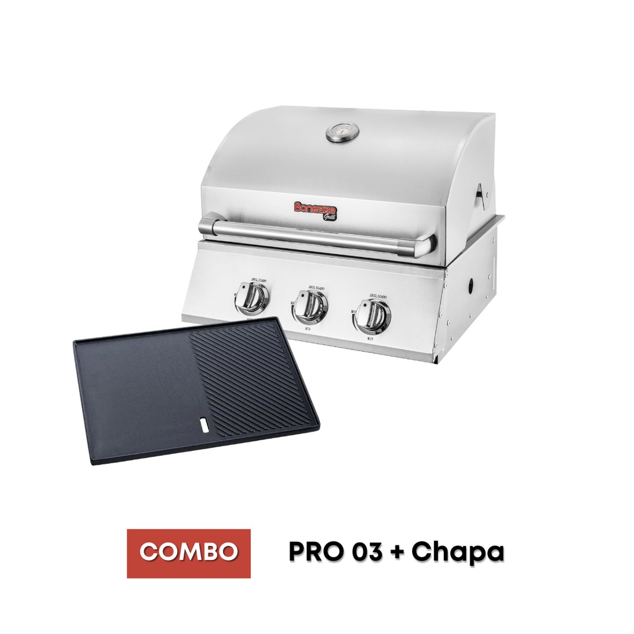 Combo Churrasqueira à Gás Bonezze Pro 3 + Chapa (Gás GLP ou Botijão) - 1