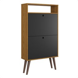 Sapateira Drex com 2 Portas Basculantes Pés Estilo Retrô para Quarto ou Hall de Entrada - Nature com - 3