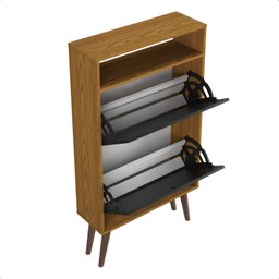 Sapateira Drex com 2 Portas Basculantes Pés Estilo Retrô para Quarto ou Hall de Entrada - Nature com - 4