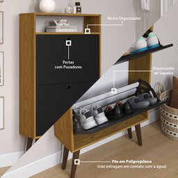 Sapateira Drex com 2 Portas Basculantes Pés Estilo Retrô para Quarto ou Hall de Entrada - Nature com - 5
