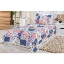 Cobre Leito La Bella Solteiro 02 Peças - Patchwork Rosa - 1