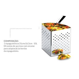 Espagueteira Com 4 Divisões Savoy Inox 10 Litros Brinox - 2