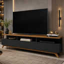 Ver imagem 3 de Rack para TV com Espaço Organizador e 3 Gavetas Vivare Wood 1,80 m - Preto/Freijo