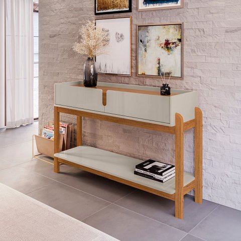 Aparador Buffet Lizz com 2 Gavetas 1,30 Off-white/cedro