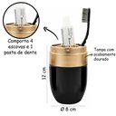 Ver imagem 2 de Kit Conjunto Acessórios de Pia Banheiro Lavabo Preto Tampa Dourado 3 Peças Forma Dispenser