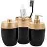 Kit Conjunto Acessórios de Pia Banheiro Lavabo Preto Tampa Dourado 3 Peças Forma Dispenser - 1