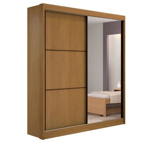 Guarda Roupa Solteiro com Espelho 2 Portas 3 Gavetas - Athenas -cinamomo - Móveis D'doro