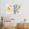 Quadros Pássaro Dourado Moldura Branca 2X 45X30Cm - 1