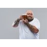Placa quadro decorativo A3 - 30 x 42 Cerveja cintura para cima de homem tatuado barbudo pressionando - 1