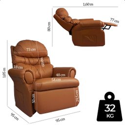 Poltrona do Papai Reclinavel Atlas Corino Conforto Caramelo Sala Quarto - Arkell - 8