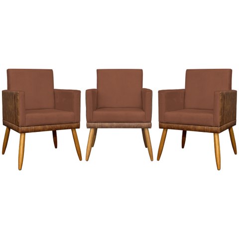 Kit 3 Poltronas Decorativas para Sala Lis Corino e Suede Cores Pé Palito