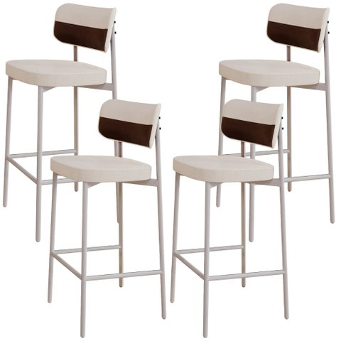 Kit 04 Banquetas Alta Bar Cozinha Sala de Jantar Aço Branco Kaira C01 Linho Palha Courino Whisky - L