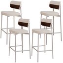 Ver imagem 1 de Kit 04 Banquetas Alta Bar Cozinha Sala de Jantar Aço Branco Kaira C01 Linho Palha Courino Whisky - L