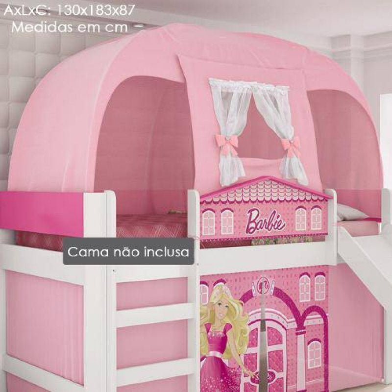 Cabana Superior para Camas Infantis Play - Rosa com Cortina Branca - Pura Magia - 3