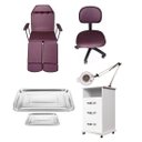 Ver imagem 1 de Kit Cadeira Podologia Mecânica Mocho Armário 3 Gavetas Luminária com Exaustor Brinde Bandejas Fiscom