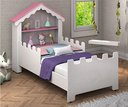 Ver imagem 2 de Cama Infantil Magia Quarto da Criança com Grade de Proteção Casinha Prateleiras Cor Branco/rosa