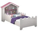 Ver imagem 1 de Cama Infantil Magia Quarto da Criança com Grade de Proteção Casinha Prateleiras Cor Branco/rosa