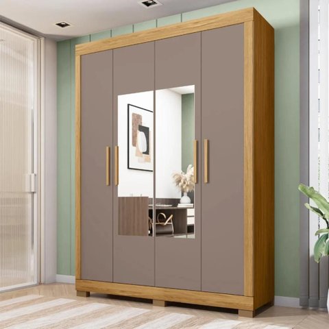 Guarda Roupa Solteiro 154cm 4 Portas Espelho Brasid Mel/cacao C01 - Mpozenato