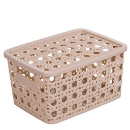 Caixa organizadora retangular com tampa palha 8 litros Plasutil ref. 15053 - 1