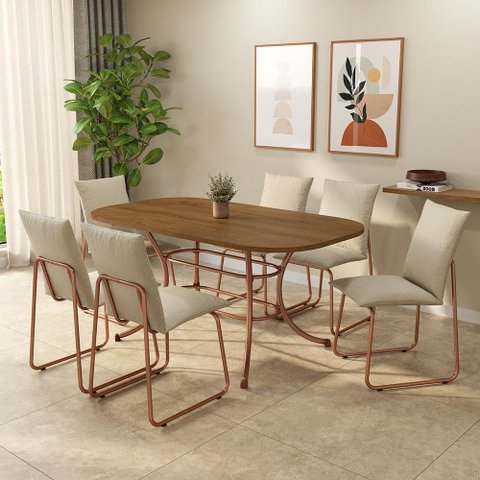 Conjunto de Sala de Jantar 6 Cadeiras Concept Carraro Freijó Rosê