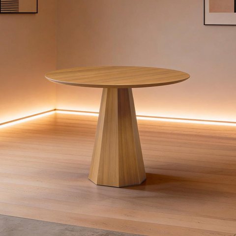 Mesa de Jantar 4 Lugares Redonda 100cm Base Cone Tampo MDF Erimon N01 Ypê - Lyam Decor