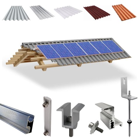 Kit Estrutura Fixador Linha C 1,20m para 06 Placas Solar Alumínio Inox Telha Fibro Ondulada Viga Mad