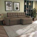 Ver imagem 1 de Sofá Retrátil com Baú Space 260cm Suede Mescla Taupe Kappesberg