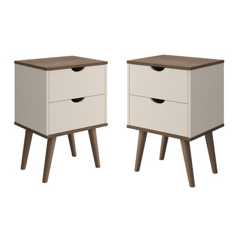 Kit 2 Mesas de Cabeceira Madri 2g Luxo Prado - Bege / Canela