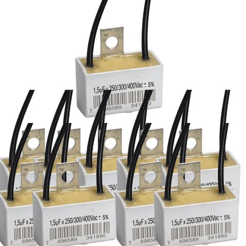 Kit 10 Capacitor 2 Fios Quadrado 1,5 Uf X 250/300/400v Chapa Trio