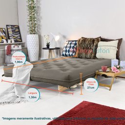 Sofá Cama Casal Futon Oriental Cinza com Madeira Maciça - 8