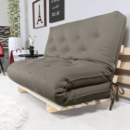 Sofá Cama Casal Futon Oriental Cinza com Madeira Maciça - 6