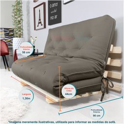 Sofá Cama Casal Futon Oriental Cinza com Madeira Maciça - 7