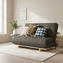 Ver imagem 1 de Sofá Cama Casal Futon Oriental Cinza com Madeira Maciça