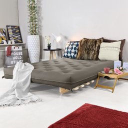 Sofá Cama Casal Futon Oriental Cinza com Madeira Maciça - 2