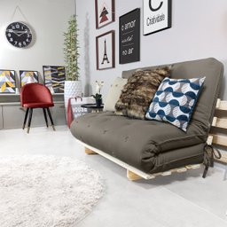 Sofá Cama Casal Futon Oriental Cinza com Madeira Maciça - 5
