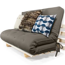 Sofá Cama Casal Futon Oriental Cinza com Madeira Maciça - 1