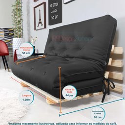 Sofá Cama Casal Futon Oriental Preto com Madeira Maciça - 8