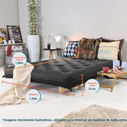 Sofá Cama Casal Futon Oriental Preto com Madeira Maciça - 7