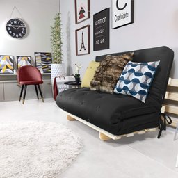 Sofá Cama Casal Futon Oriental Preto com Madeira Maciça - 6