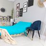 Sofá Cama Casal Futon Oriental Azul Turquesa com Madeira Maciça. - 5