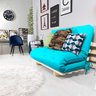 Sofá Cama Casal Futon Oriental Azul Turquesa com Madeira Maciça. - 3